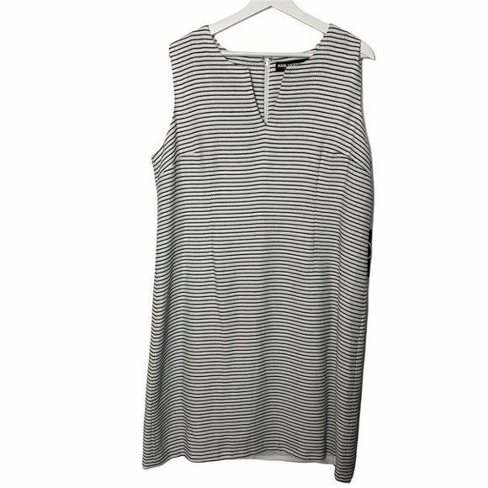 Karl Lagerfeld NWT Wms Black White Stripe Sleeveless Lined Shift Dress Size 16